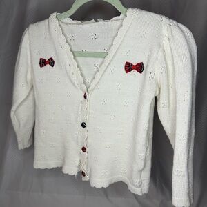 Kids White Cardigan with Red Bow Accents
